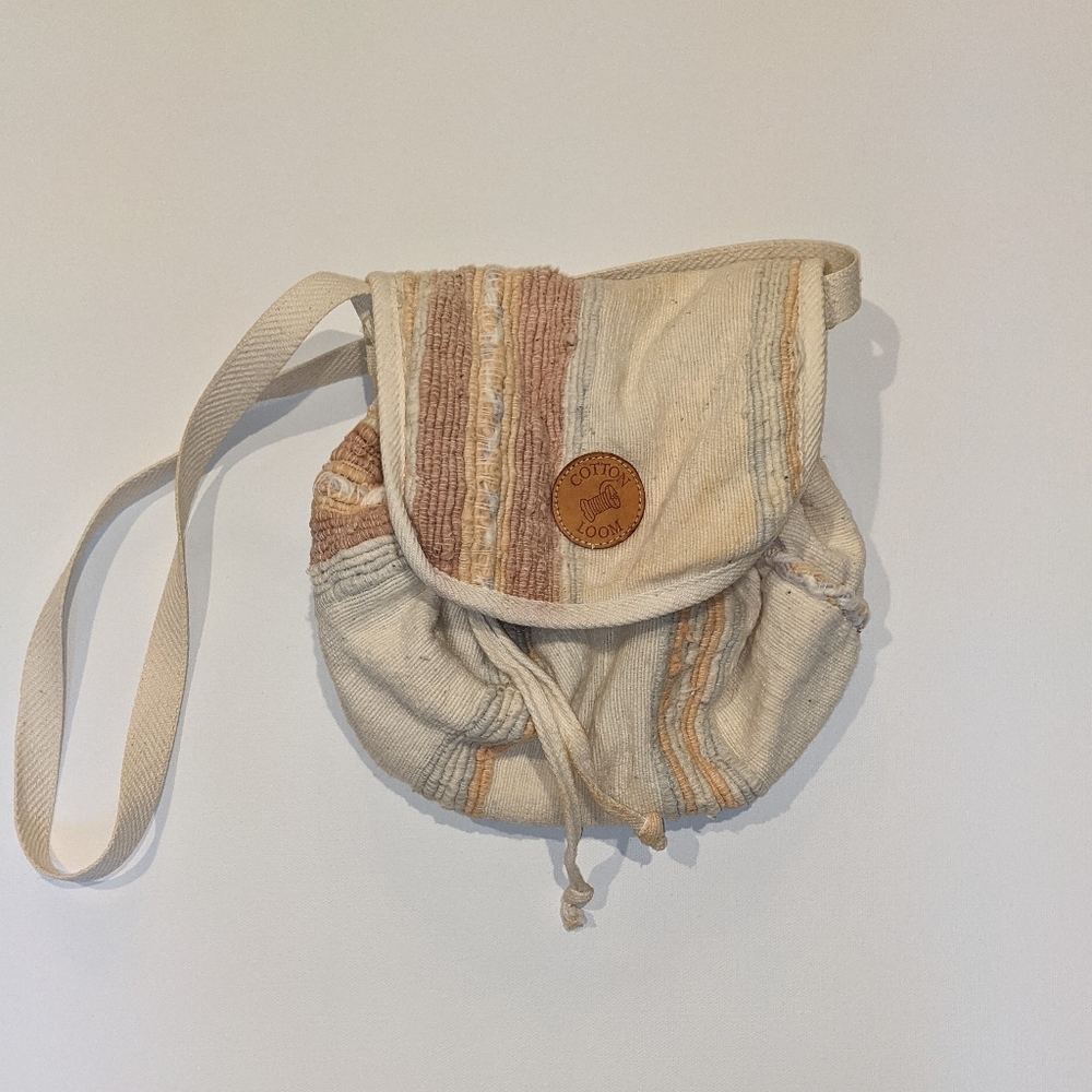 COTTON Loom woven bag neutrals blush brown vtg